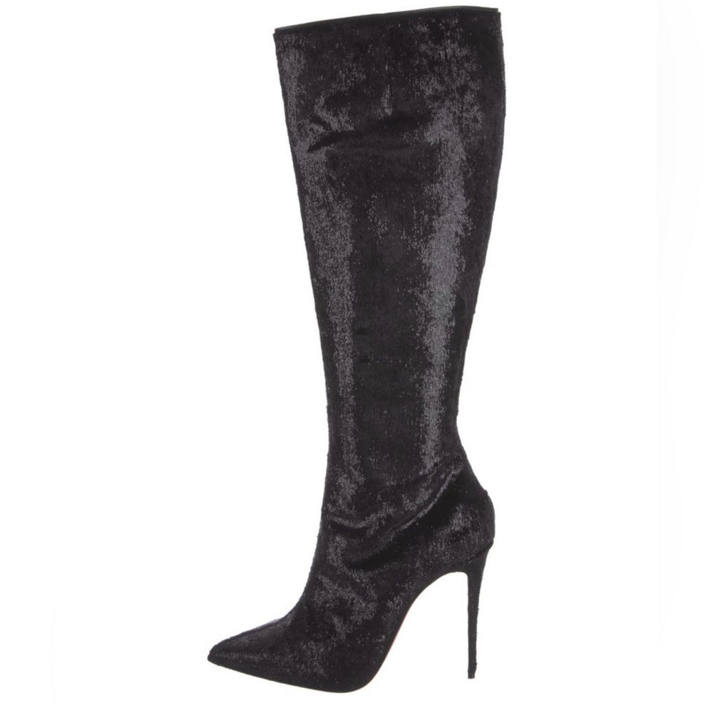 Christian Louboutin Kate Botta velvet velour Elegant Black Knee-High Boots